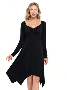 Simple Casual Midi Dress for Spring Summer Office Irregular High Waist
